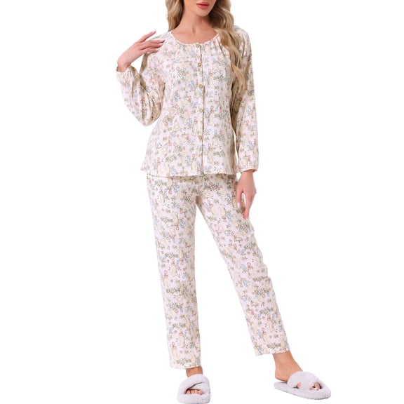 DARING DIVA Pajamas Long Sleeves Cotton Button Down U Neck Set XS Pink Floral