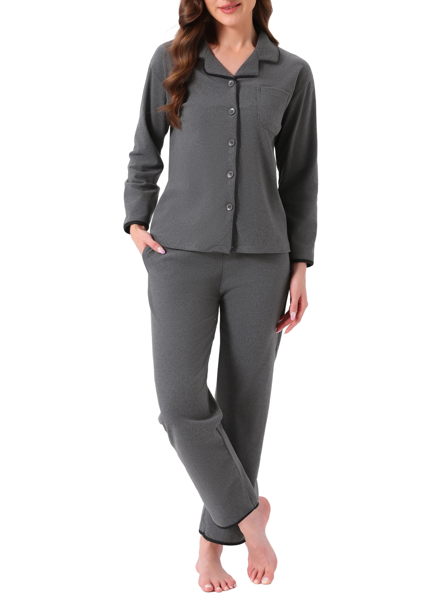DARING DIVA Pajamas Set Winter Fleece Warm Long Sleeve Sleepwear M Black