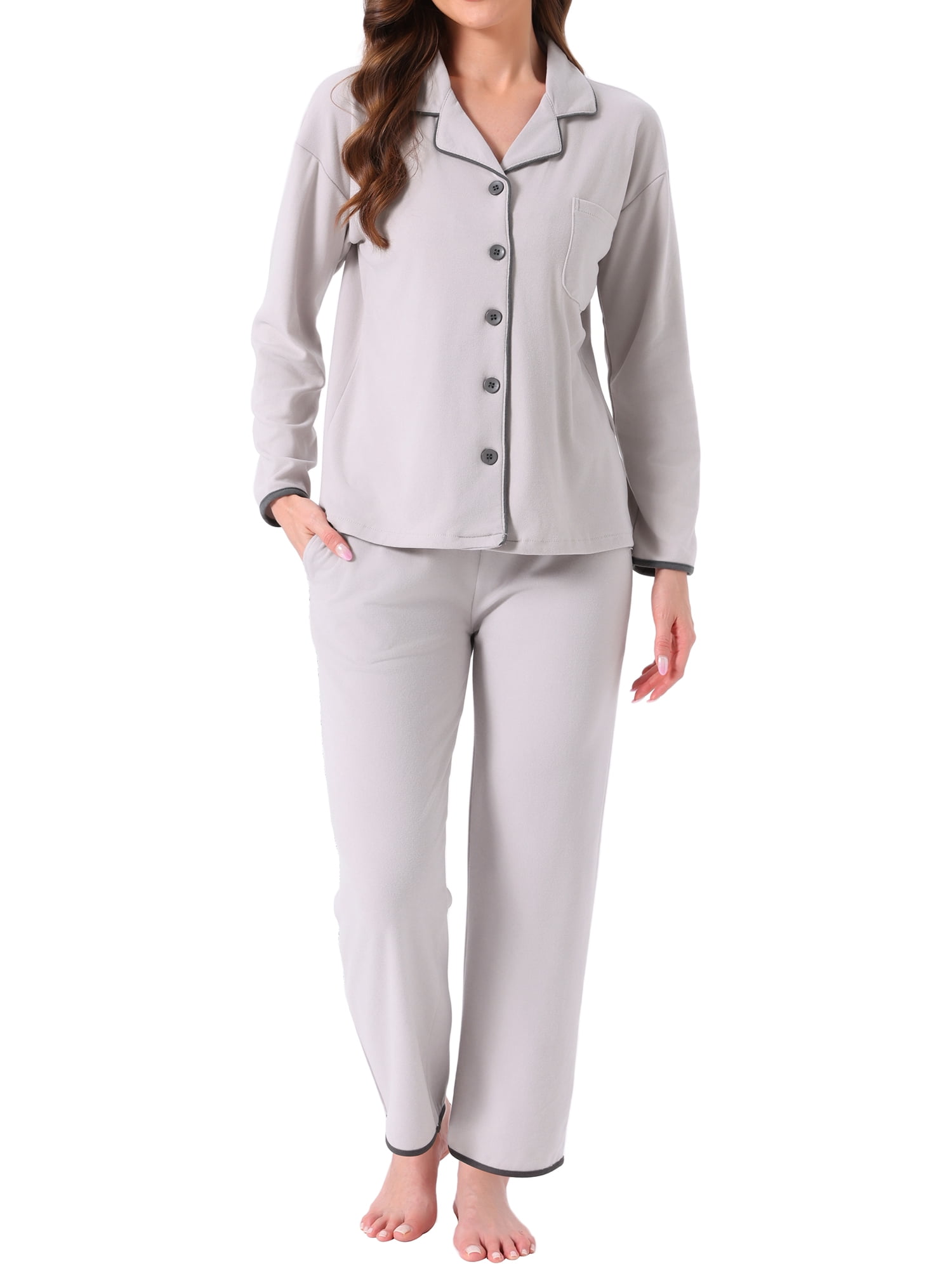 DARING DIVA Pajamas Set Winter Fleece Warm Long Sleeve Sleepwear M Gray
