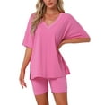 thumbnail image 1 of DARING DIVA Pajamas V Neck Workout Reversible Tracksuit Shorts Set M Pink, 1 of 6