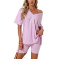 thumbnail image 1 of DARING DIVA Pajamas V Neck Workout Reversible Tracksuit Shorts Set S Bright Pink, 1 of 6