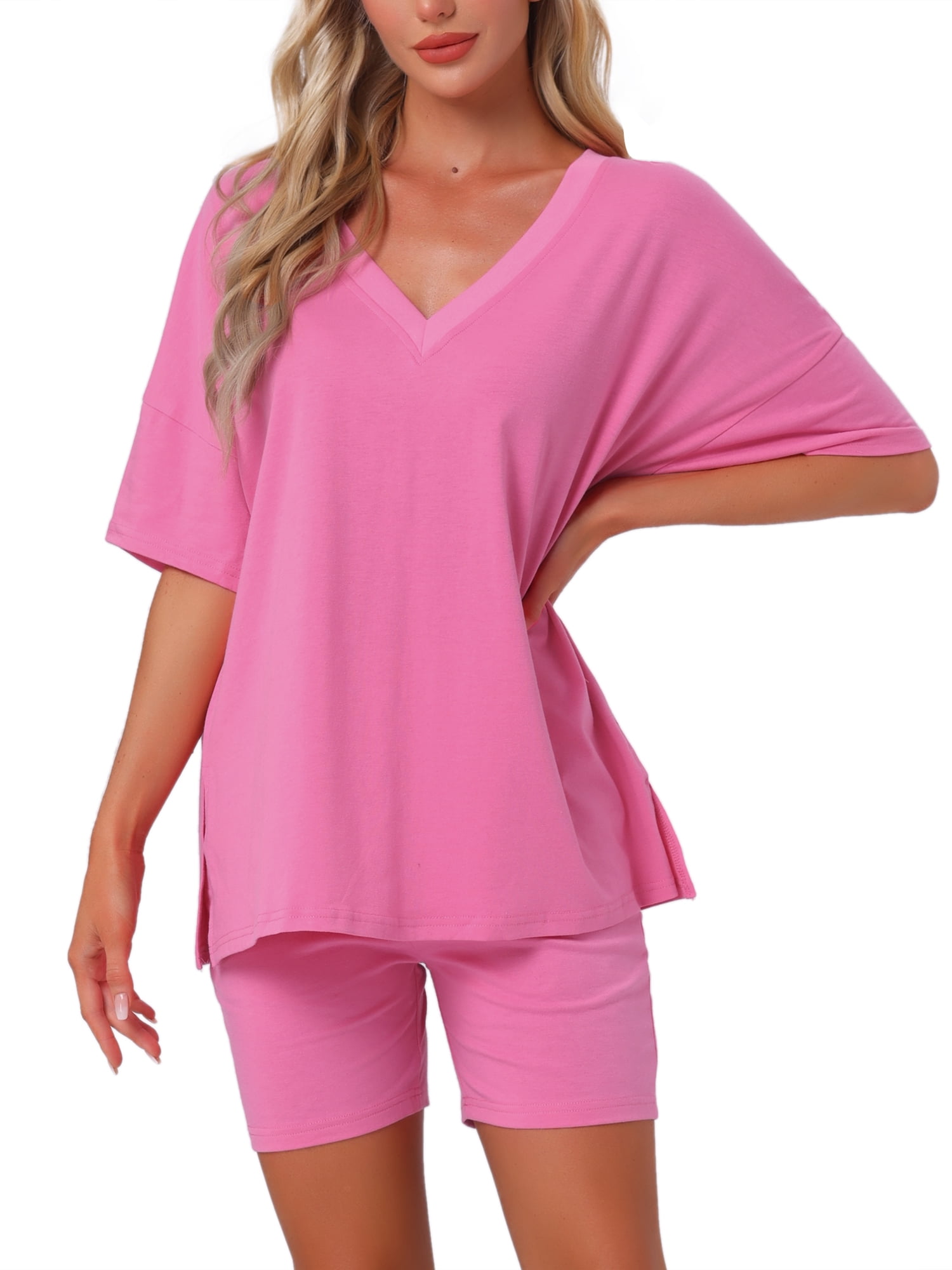 DARING DIVA Pajamas V Neck Workout Reversible Tracksuit Shorts Set XS Pink