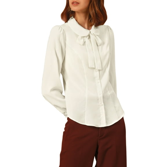 DARING DIVA Pan Collar Bow Tie Neck Work Office Shirt 2XL White