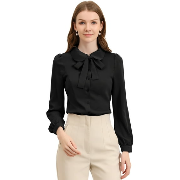 DARING DIVA Pan Collar Bow Tie Neck Work Office Shirt XS Black