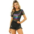 thumbnail image 1 of DARING DIVA Party Metallic Textured Short Sleeve Shiny Tops XS Multicolor, 1 of 6