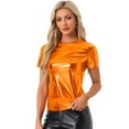 thumbnail image 1 of DARING DIVA Party Metallic Textured Short Sleeve Shiny Tops XS Orange, 1 of 6