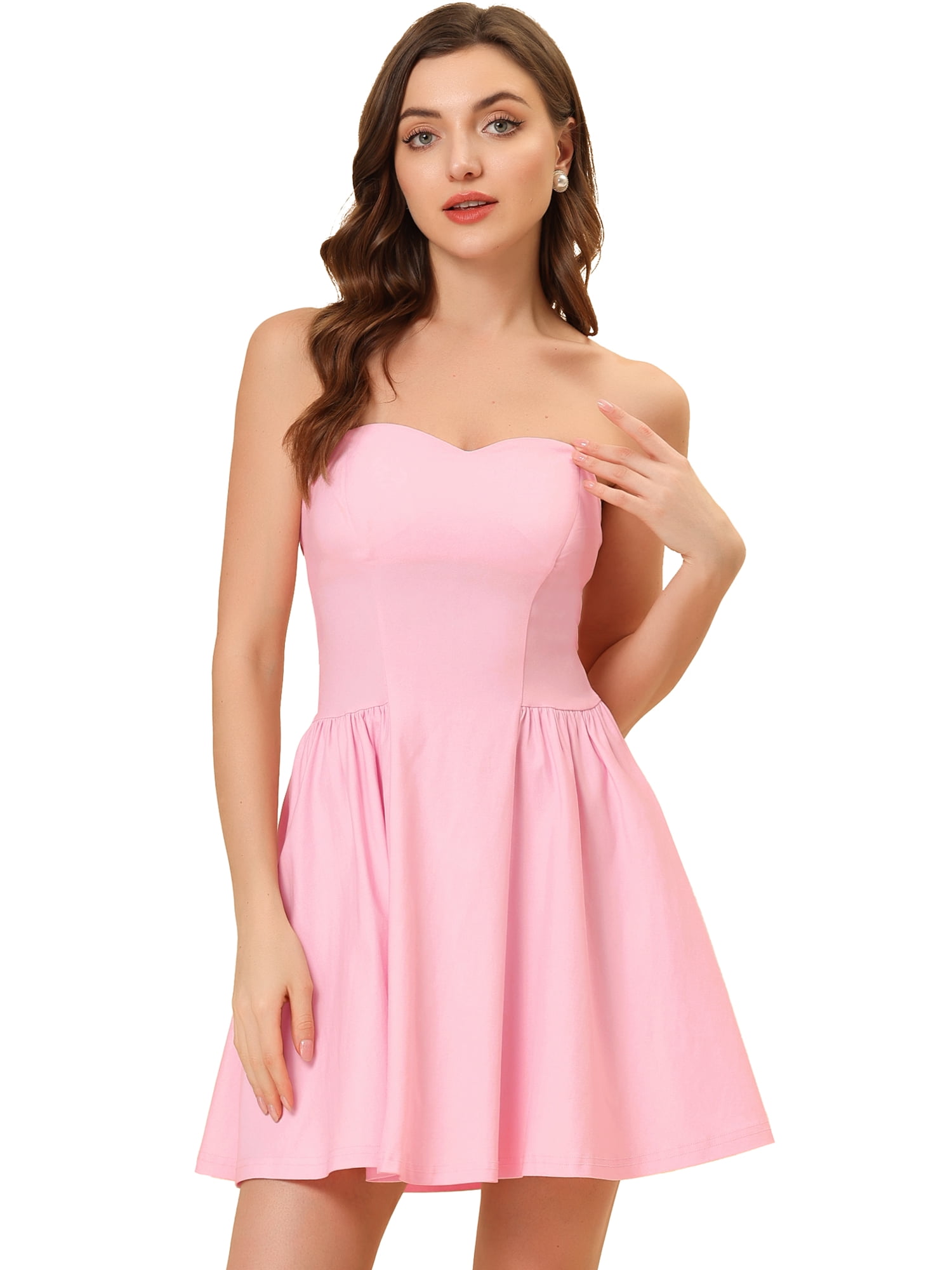DARING DIVA Party Mini Strapless Sweetheart Neck Christmas Mini Dress L Pink