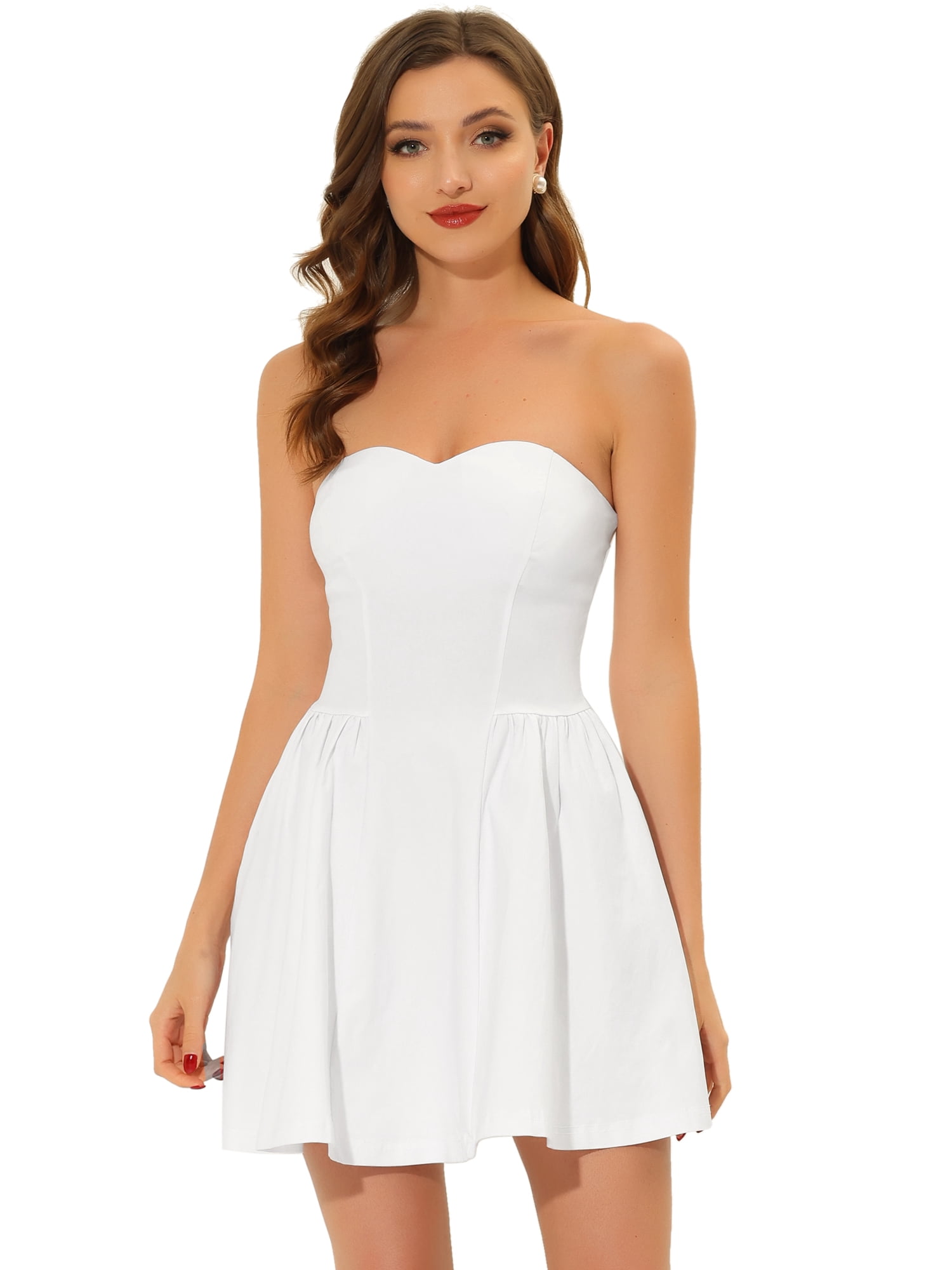 DARING DIVA Party Mini Strapless Sweetheart Neck Christmas Mini Dress S White