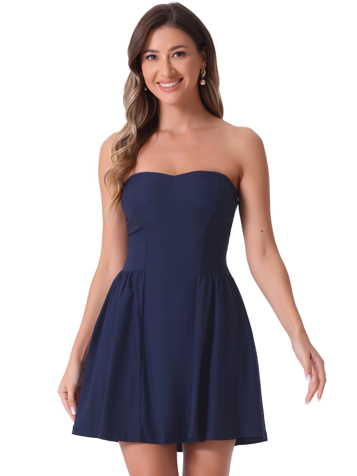 DARING DIVA Party Mini Strapless Sweetheart Neck Christmas Mini Dress XS Dark Blue