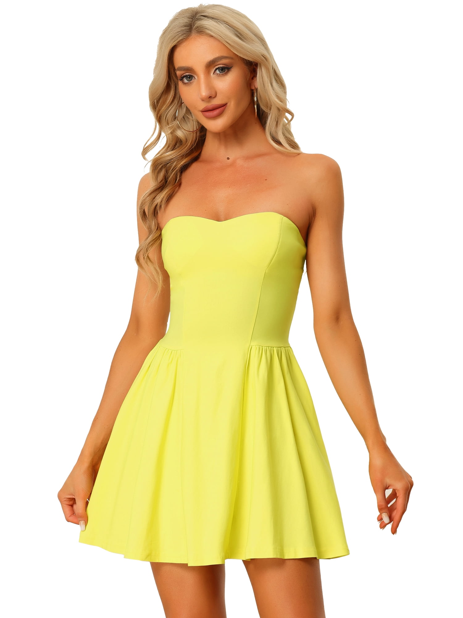 DARING DIVA Party Mini Strapless Sweetheart Neck Christmas Mini Dress XS Yellow