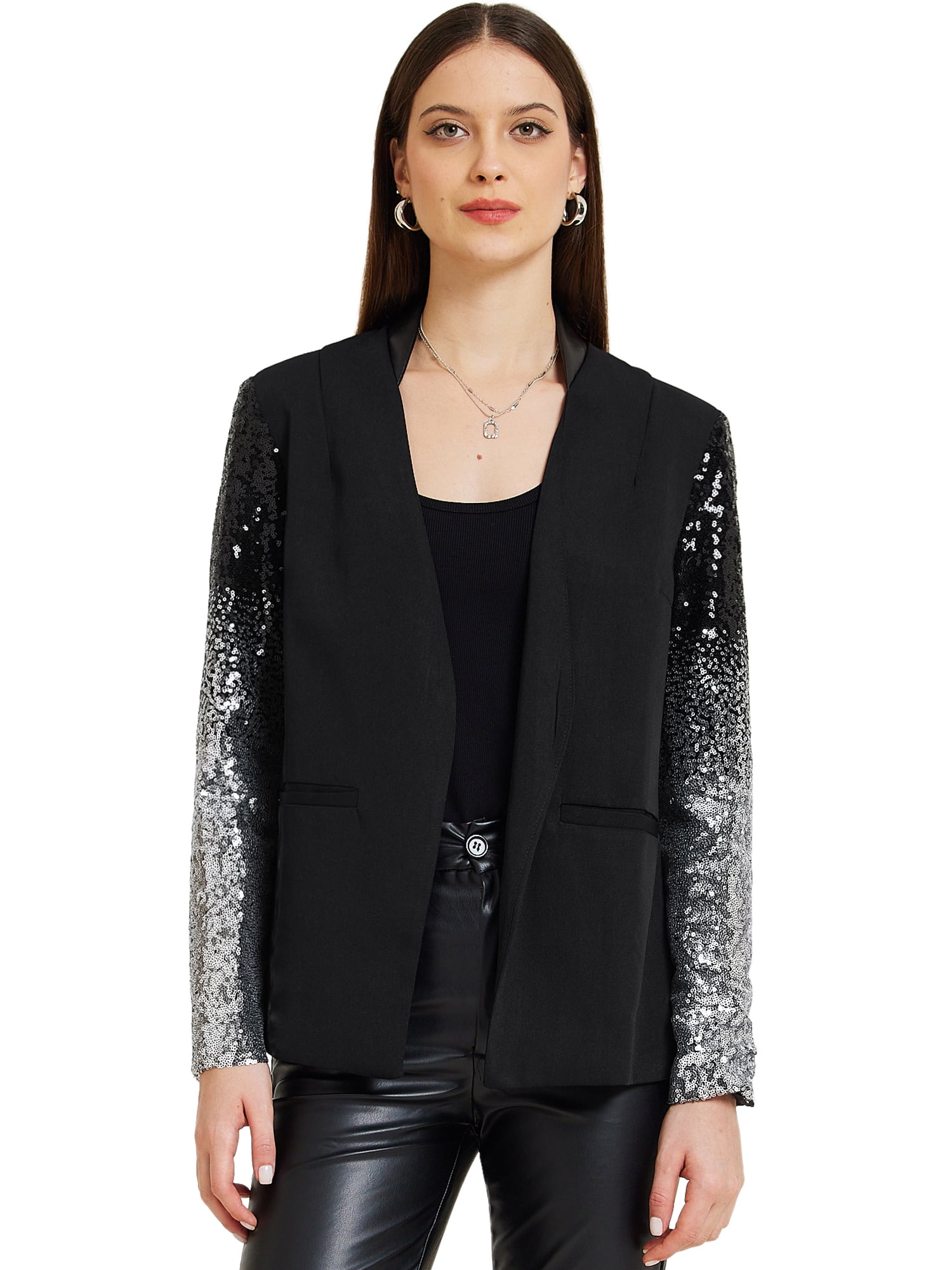 DARING DIVA Party Shiny Sparkle Casual Blazer Jacket M Black