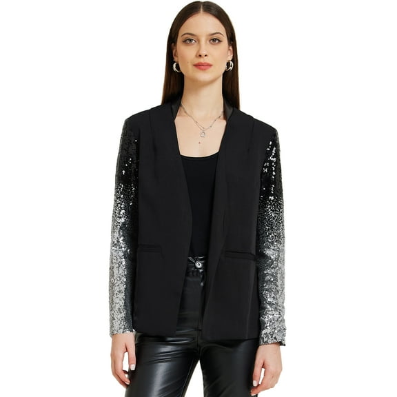 DARING DIVA Party Shiny Sparkle Casual Blazer Jacket S Black