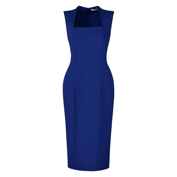 DARING DIVA Pencil Sleeveless Square Neck Bodycon Dress S Royal Blue