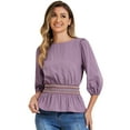 thumbnail image 1 of DARING DIVA Peplum Top Puff Smocked Waist Blouse M Dusty Purple, 1 of 6