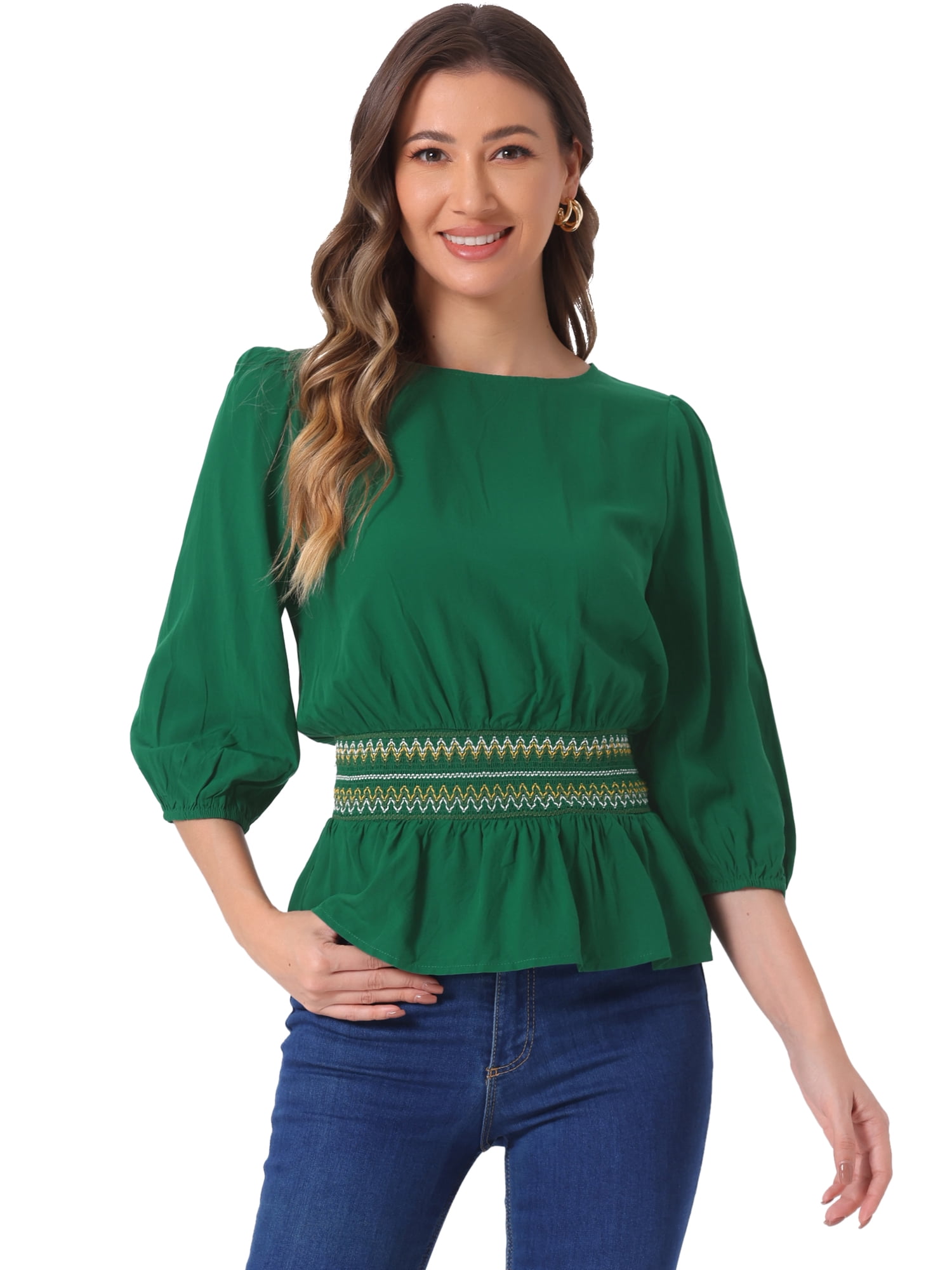 DARING DIVA Peplum Top Puff Smocked Waist Blouse XL Green