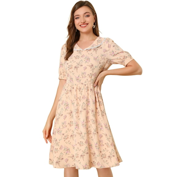 DARING DIVA Peter Pan Collar A-Line Flowy Midi Chiffon Floral Dress XL Pink