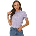 thumbnail image 1 of DARING DIVA Peter Pan Collar Cotton Short Sleeve Shirt M Purple, 1 of 6
