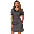 thumbnail image 1 of DARING DIVA Peter Pan Collar Plaid Puff Mini Tweed Dress L Black, 1 of 6