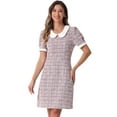 thumbnail image 1 of DARING DIVA Peter Pan Collar Plaid Puff Mini Tweed Dress XS Pink, 1 of 6