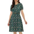thumbnail image 1 of DARING DIVA Peter Pan Collar Tie Neck Elegant Floral Dress with Belt XS Dark Green, 1 of 6