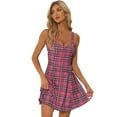 thumbnail image 1 of DARING DIVA Plaid Check Strap Zipper Front Sleeveless Dress S Hot Pink, 1 of 5