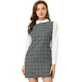 thumbnail image 1 of DARING DIVA Plaid Peter Pan Collar Long Sleeve Check Shift Dress M Gray, 1 of 6