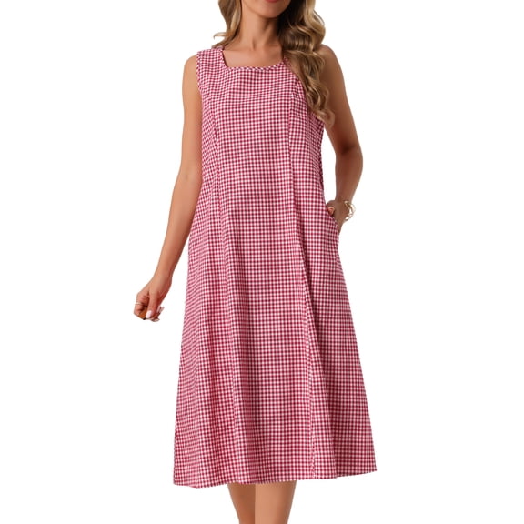 DARING DIVA Plaid Sleeveless Loose Fit Tank Midi Dress L Red