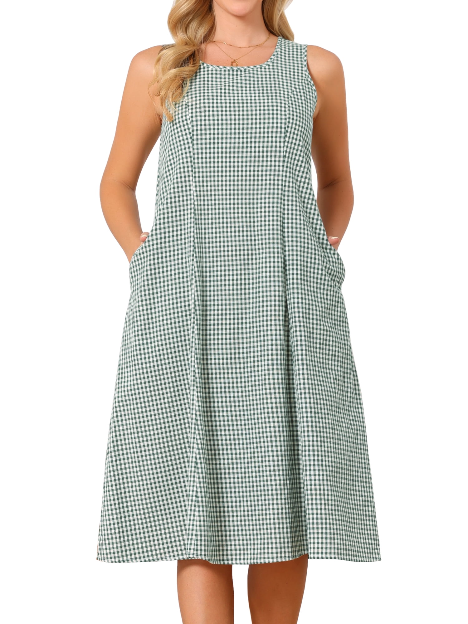 DARING DIVA Plaid Sleeveless Loose Fit Tank Midi Dress XL Dark Green