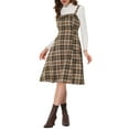 thumbnail image 1 of DARING DIVA Plaid Sleeveless Tie Back A-Line Overall Pinafore Dress S Brown, 1 of 6