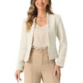 thumbnail image 1 of DARING DIVA Plaid Tweed Blazer for Women's Open Front Work Office Jacket XS Beige, 1 of 6
