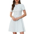 thumbnail image 1 of DARING DIVA Women's Plaid Tweed Button Up Round Neck Short Sleeve Dress L Light Blue, 1 of 7