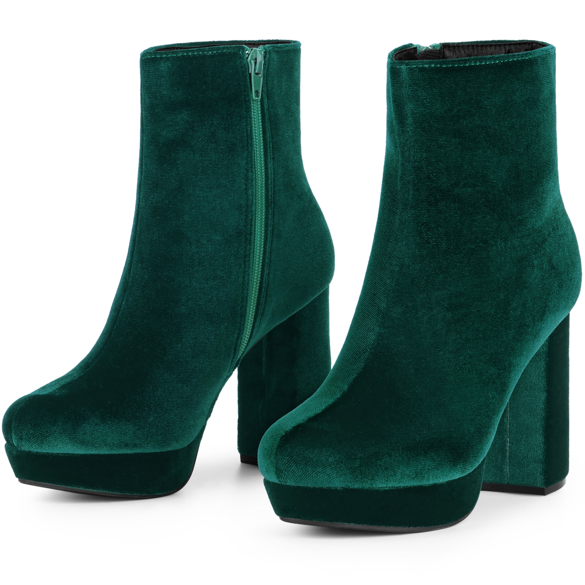 DARING DIVA Platform Block Heels Faux Velvet Ankle Boots Green 9
