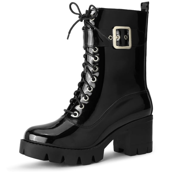 DARING DIVA Platform Lace Up Round Toe Chunky Heel Combat Boots Black 7