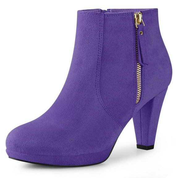 DARING DIVA Platform Round Toe Chunky Heel Ankle Boots Dark Purple 8