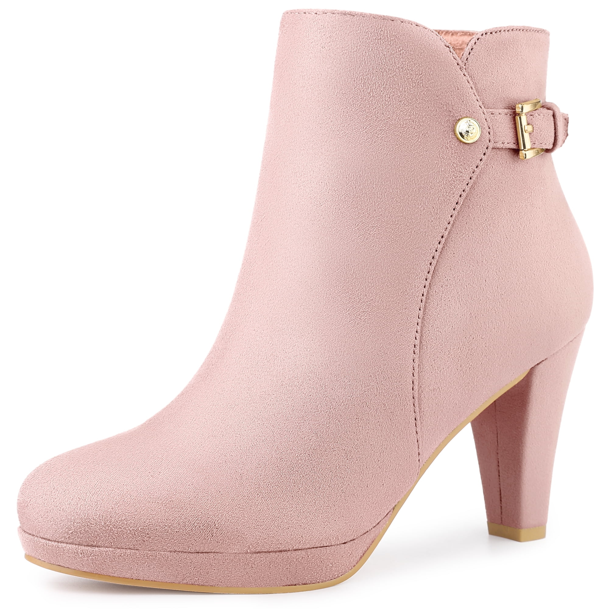 DARING DIVA Platform Side Zipper Chunky Heel Ankle Boots Dust Pink 8