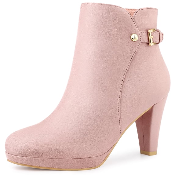 DARING DIVA Platform Side Zipper Chunky Heel Ankle Boots Dust Pink 8