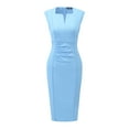 thumbnail image 1 of DARING DIVA Pleated Cap Sleeve V Neck Shift Office Work Dresses L Light Blue, 1 of 5