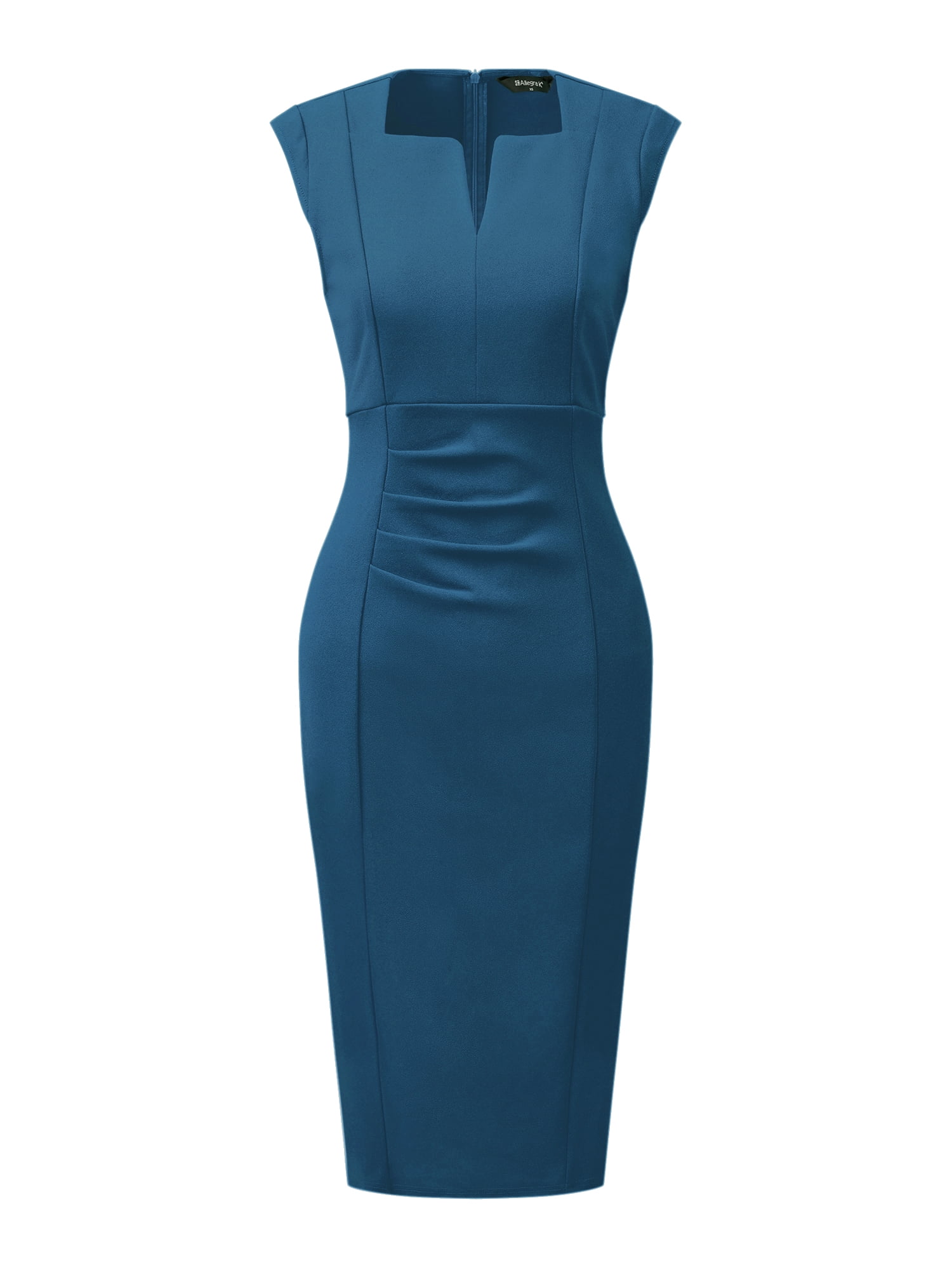 DARING DIVA Pleated Cap Sleeve V Neck Shift Office Work Dresses M Lake Blue