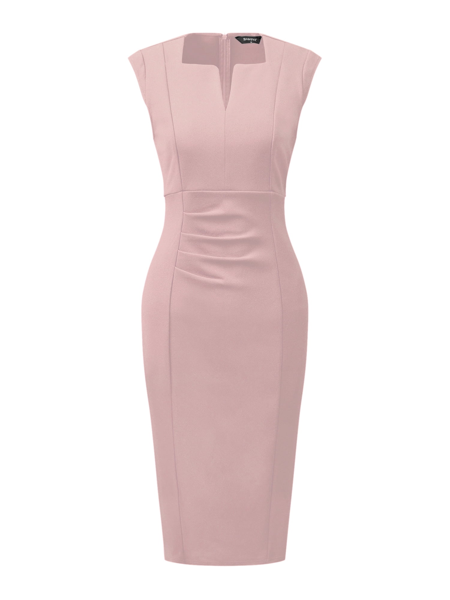 DARING DIVA Pleated Cap Sleeve V Neck Shift Office Work Dresses M Pink