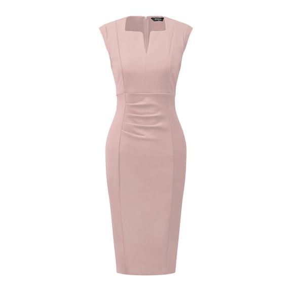 DARING DIVA Pleated Cap Sleeve V Neck Shift Office Work Dresses M Pink