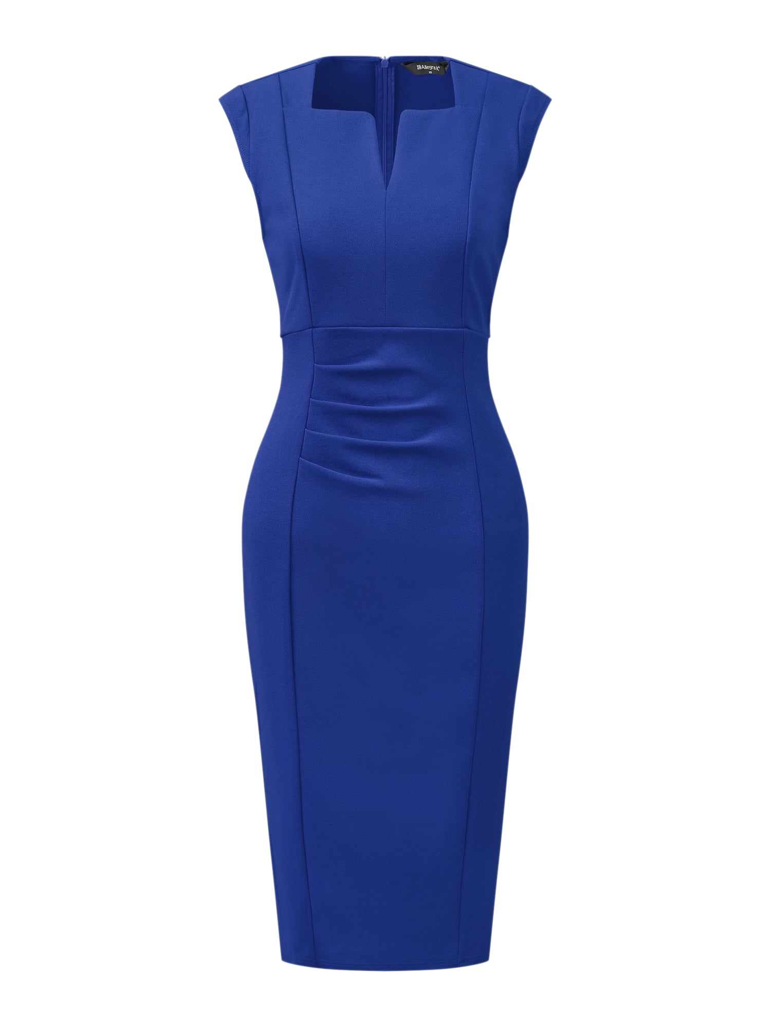 DARING DIVA Pleated Cap Sleeve V Neck Shift Office Work Dresses M Royal Blue