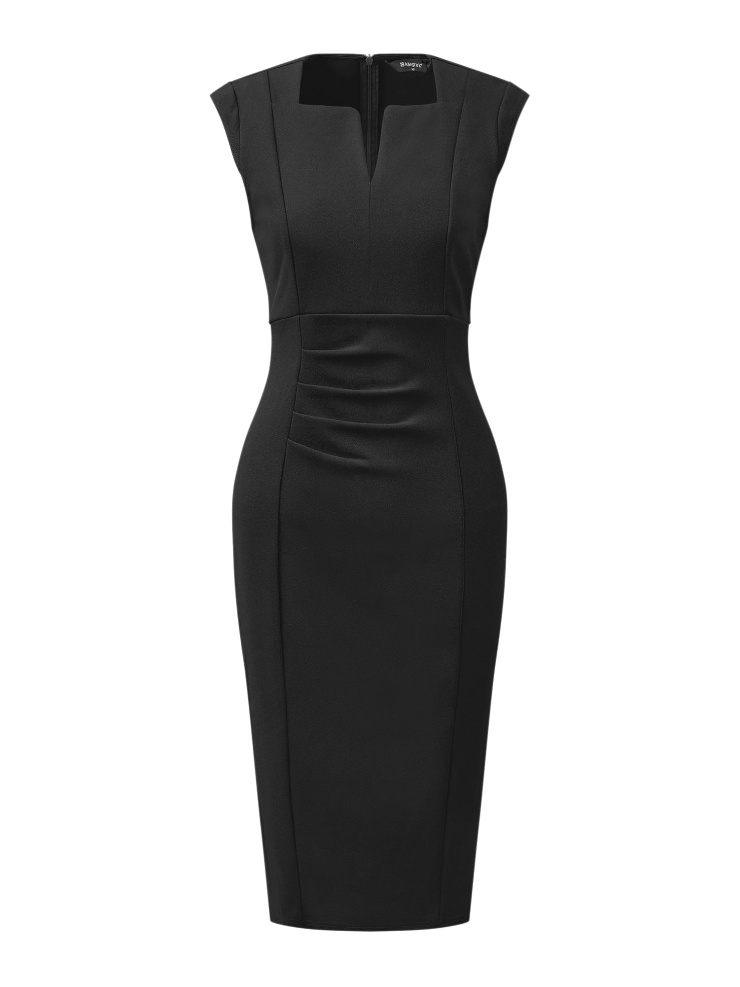 DARING DIVA Pleated Cap Sleeve V Neck Shift Office Work Dresses S Black