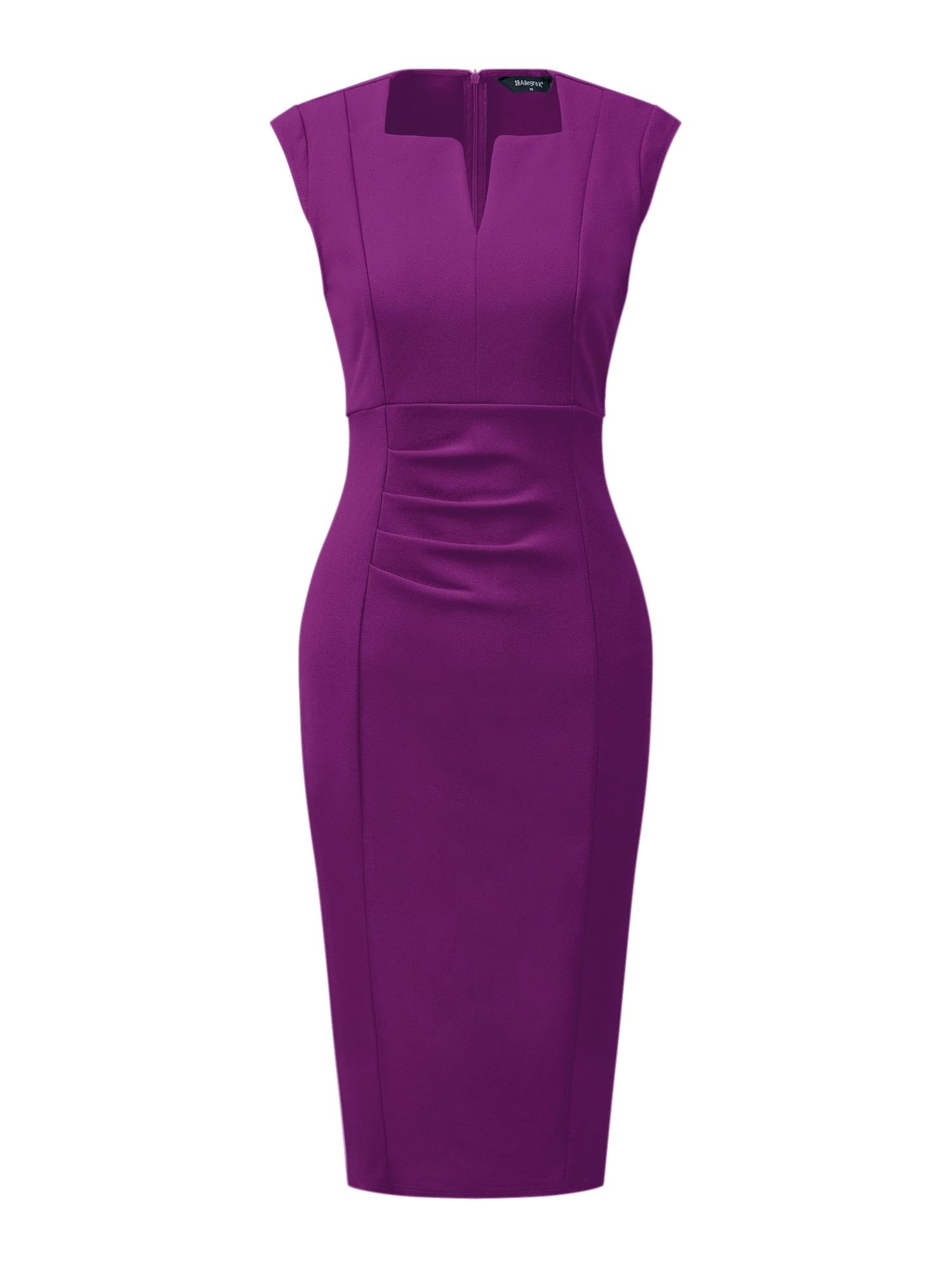DARING DIVA Pleated Cap Sleeve V Neck Shift Office Work Dresses S Purple