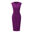 thumbnail image 1 of DARING DIVA Pleated Cap Sleeve V Neck Shift Office Work Dresses S Purple, 1 of 5