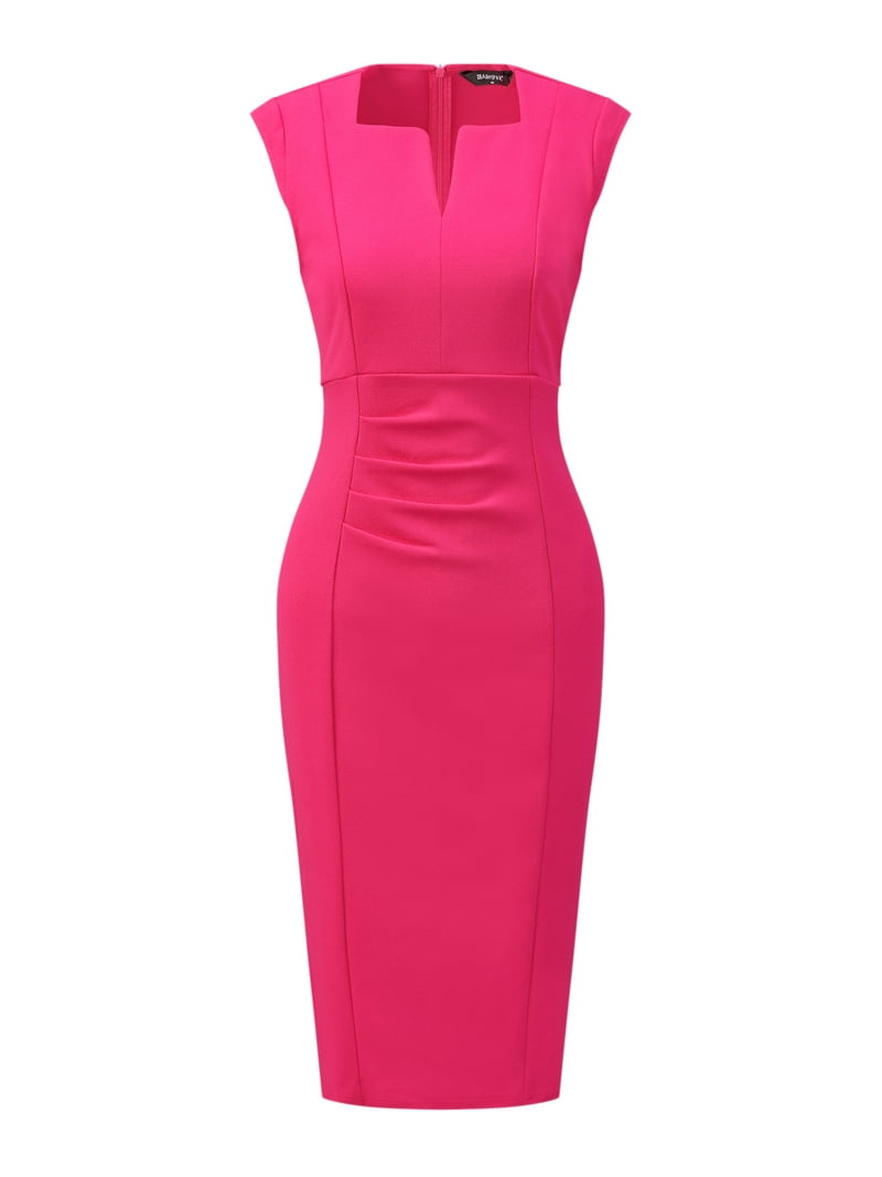hot pink office dress DARING DIVA Pleated Cap Sleeve V Neck Shift Work Dresses XL Promotion_BackInStock