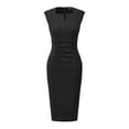 thumbnail image 1 of DARING DIVA Pleated Cap Sleeve V Neck Shift Office Work Dresses XS Black, 1 of 6
