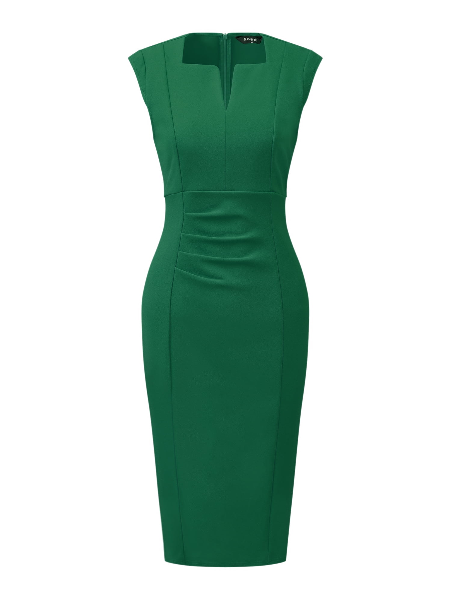 DARING DIVA Pleated Cap Sleeve V Neck Shift Office Work Dresses XS Dark Green