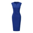 thumbnail image 1 of DARING DIVA Pleated Cap Sleeve V Neck Shift Office Work Dresses XS Royal Blue, 1 of 6