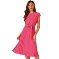 thumbnail image 1 of DARING DIVA Pleated Dress Sleeveless Tie Waist A-Line Dress S Hot Pink, 1 of 6