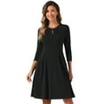 thumbnail image 1 of DARING DIVA Pleated Keyhole Neck A-Line 3/4 Sleeve Dress XS Black, 1 of 6